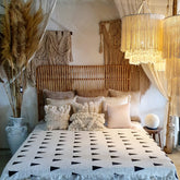 Black & White Triangle Pattern Cotton Throw with Fringe | 240×125cm